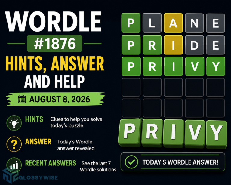 Wordle Hints, Answer and Help for August 8, 2026, #1876