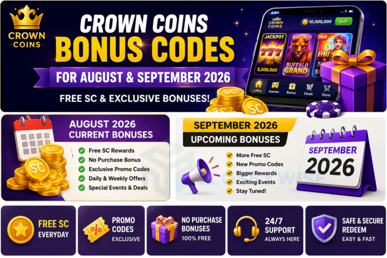 Best FREE Crown Coins Bonus Codes for August & September 2026 SC & Bonuses